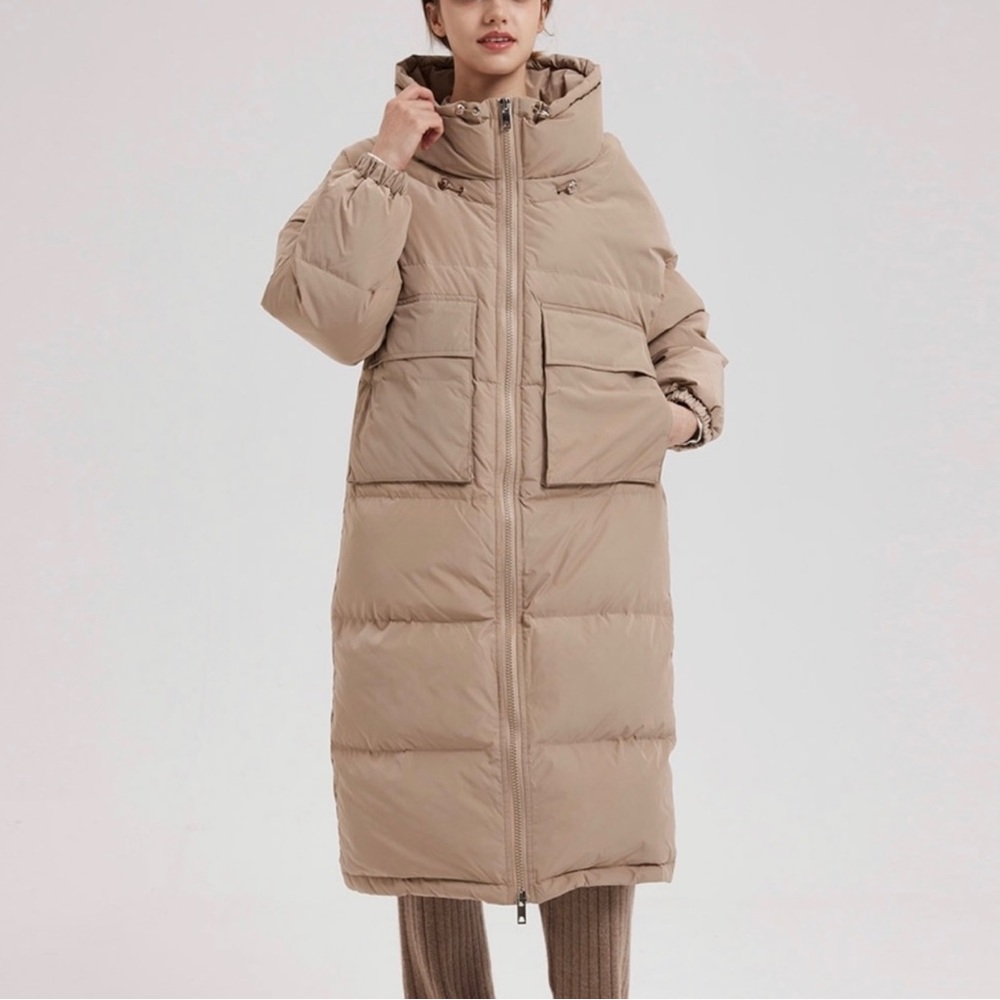 New Tan White Duck Down Quilted Puffer Jacket Size Small G11